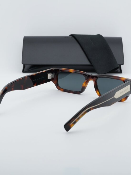 Saint Laurent SL660 002 Unisex Rectangle Sunglasses - Havana / Grey